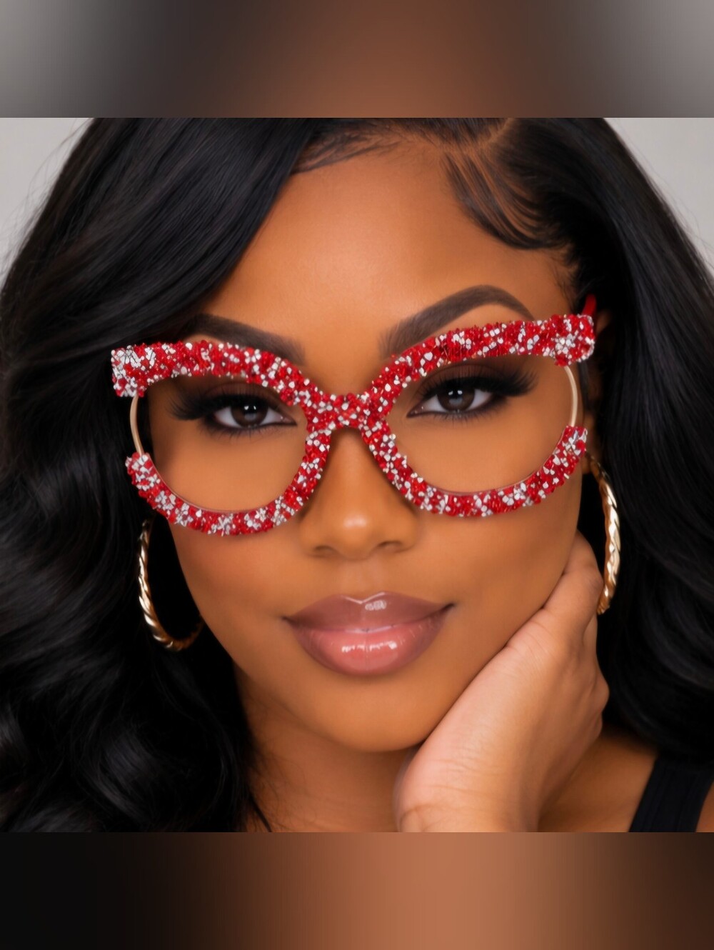 NEW Red Gem Oversize Round Fashion Glasses